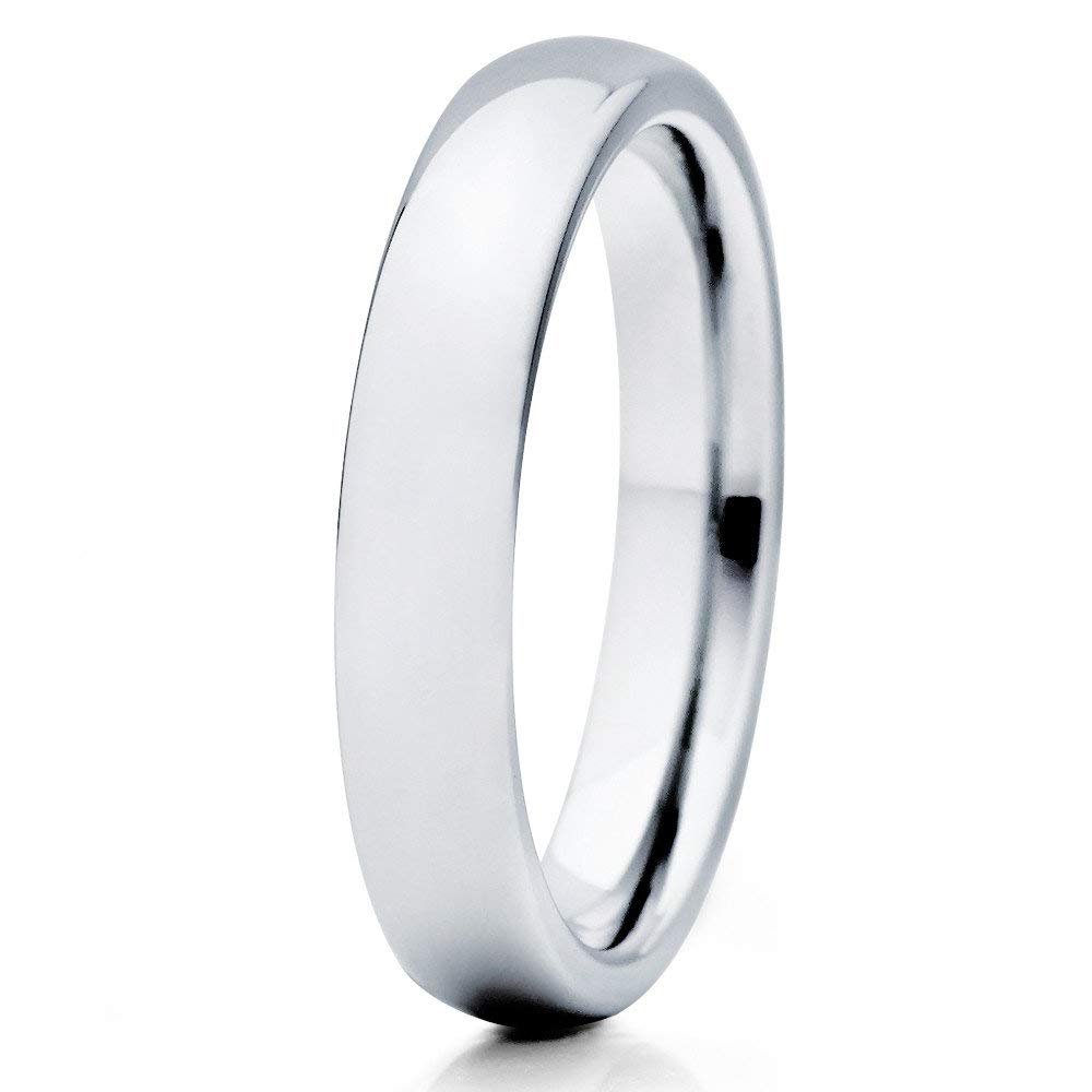 4mm Polished Silver Tungsten Wedding Band Gray Tungsten Carbide Ring Dome Shape Unisex Comfort Fit (7.5)
