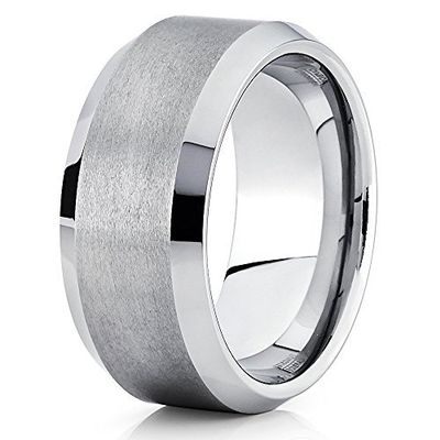 10mm Tungsten Wedding Band Silver Tungsten Ring Tungsten Carbide Band Brushed (10)
