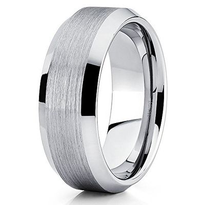 Tungsten Wedding Band Silver Tungsten Ring Tungsten Carbide Ring 8mm Beveled Edges (11)