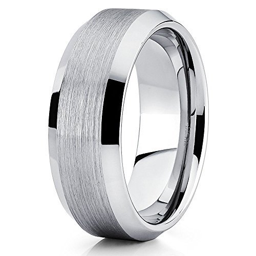 Tungsten Wedding Band Silver Tungsten Ring Tungsten Carbide Ring 8mm Beveled Edges (11)