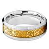8mm Polished Silver Tungsten Carbide Wedding Ring Yellow Gold Dragon Center Beveled Edge Band 10 (6) view 2