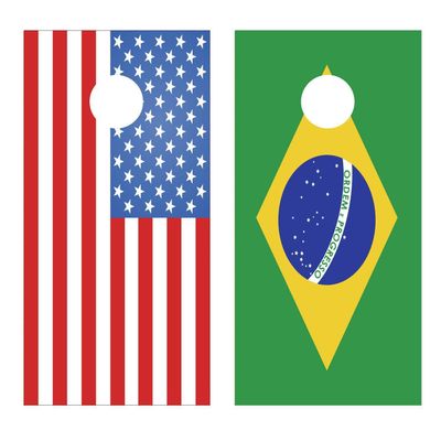 American Flag and Brazilian Flag Cornhole Board Decal Wraps Laminated