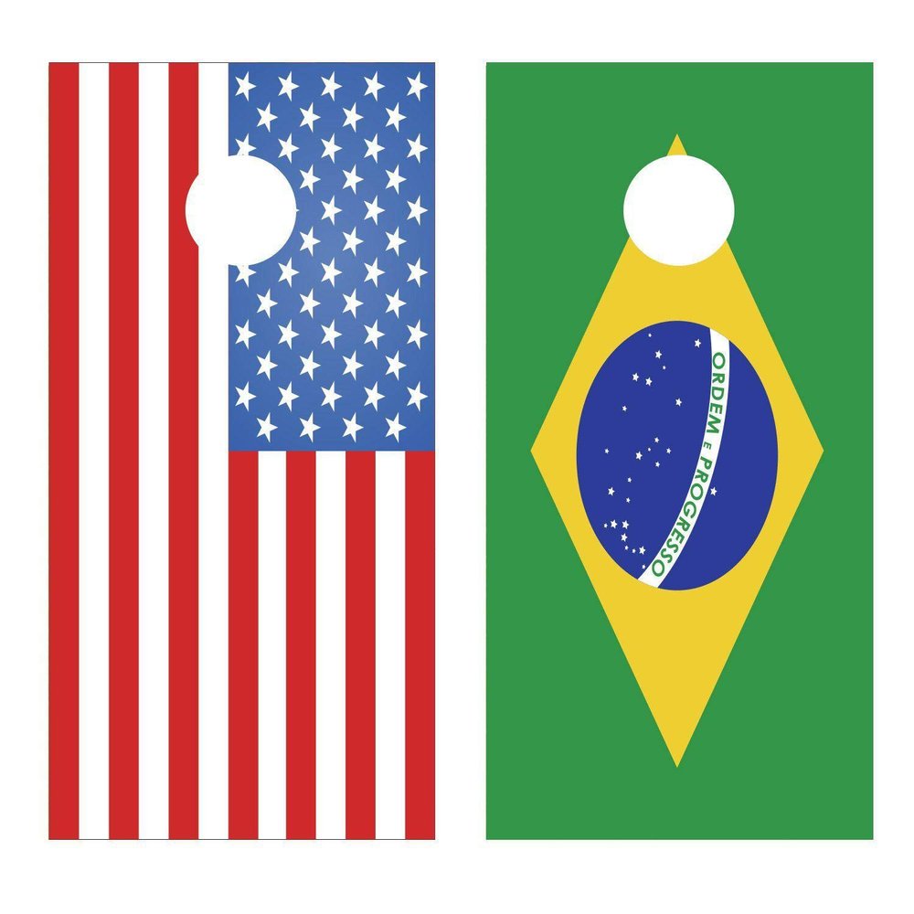 American Flag and Brazilian Flag Cornhole Board Decal Wraps Laminated