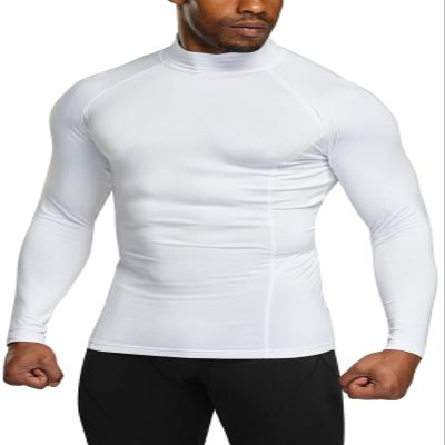 TSLA Men's Thermal Long Sleeve Compression Shirts, Mock/Turtleneck Winter Sports Running Base Layer Top, Heatlock Mock Neck White, Small