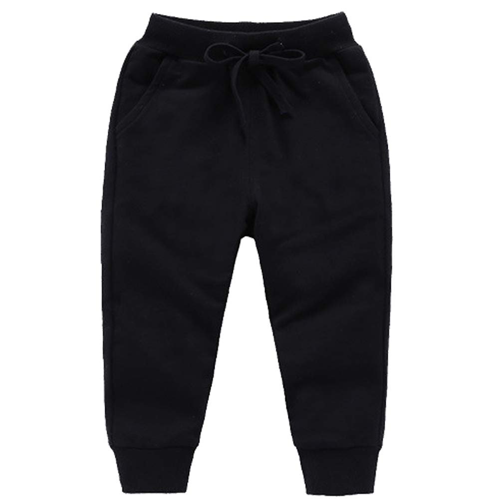 Ding-dong Baby Toddler Kid Boy Solid Cotton Active Pants Casual Drawstring Jogger Sport Jogger PantsBlack,6T
