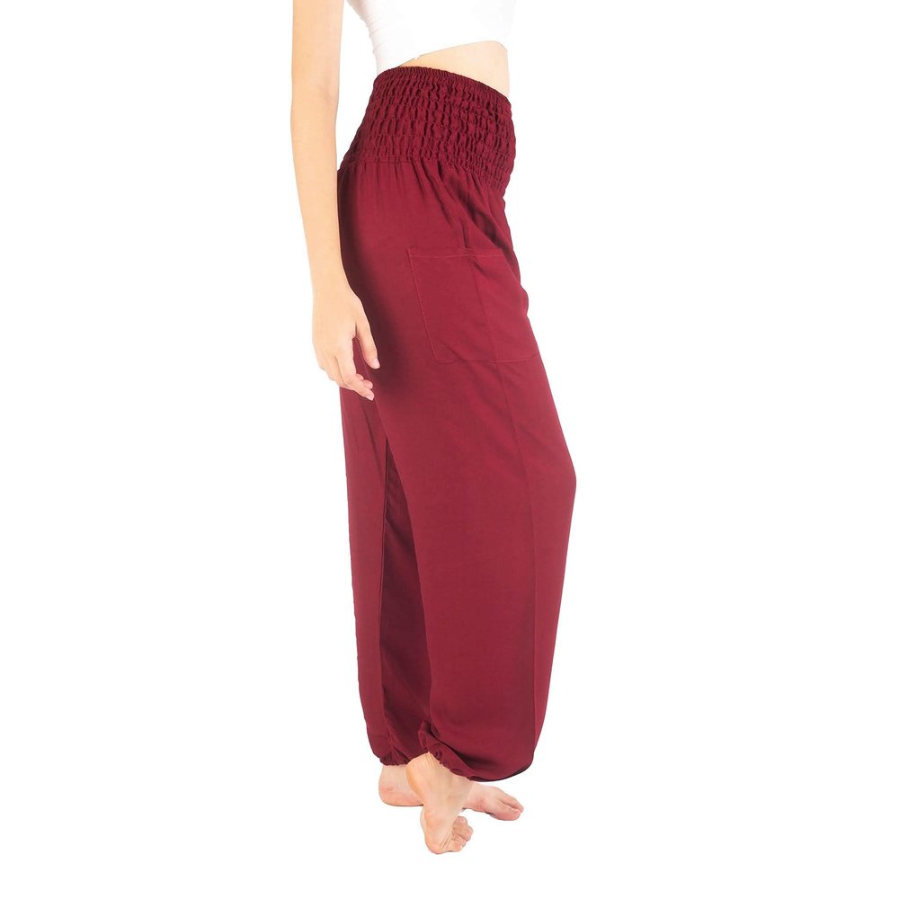 Boho Pants Harem Pants Yoga Trousers for Woman Bohemian Beach Pants (Solid Red,Medium)