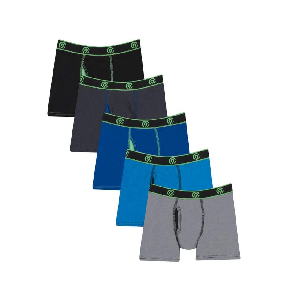 C9 Champion Boys' Duo Dry Boxer Brief, New Ebony, Stealth, Awesome Blue, Balboa Blue, Gray Heather, S