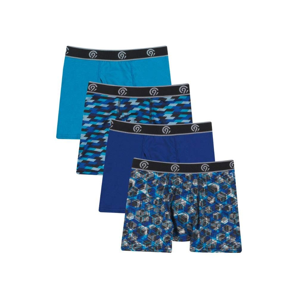 C9 Champion Boys' Lightweight Performance Boxer Briefs, Intense Aqua, Surf The Web Print, L