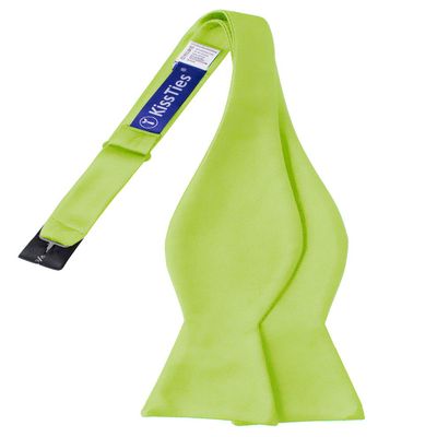 KissTies Mens Lime Green Self Tied Bow Tie Satin Wedding Bowties + Gift Box