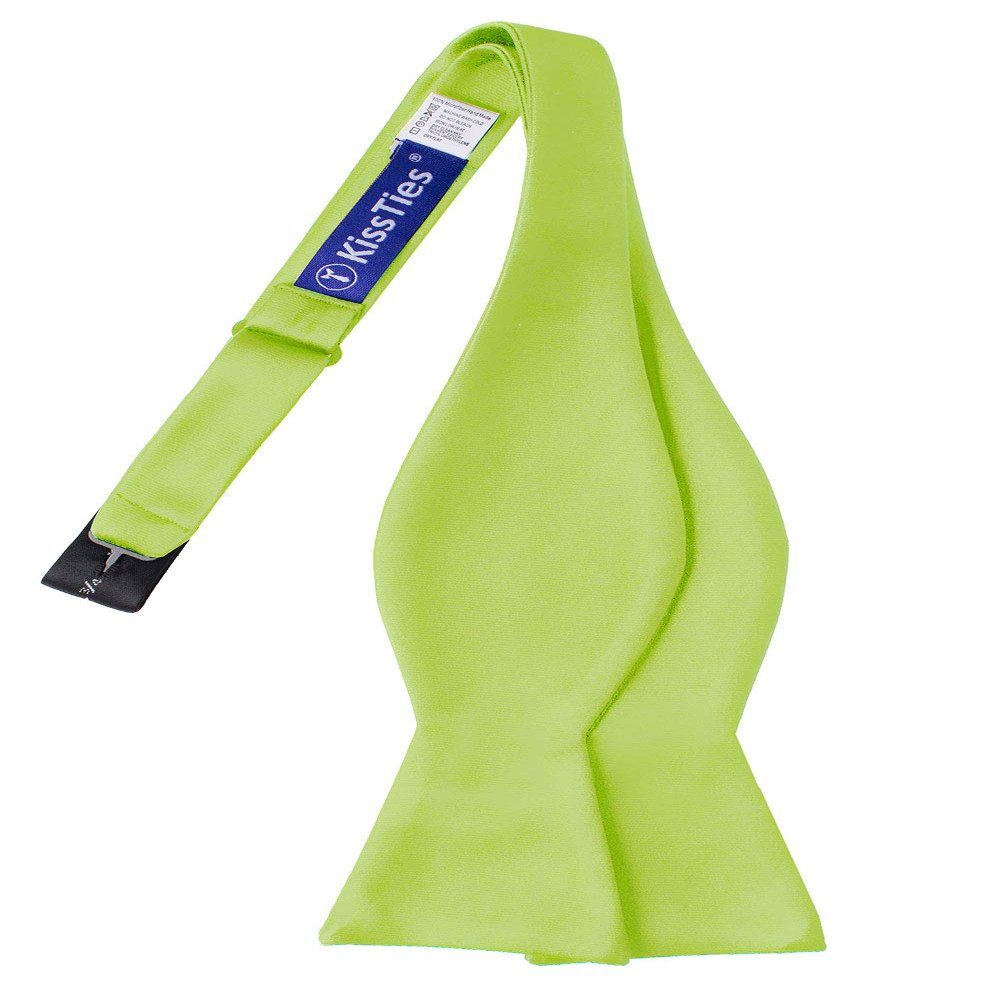 KissTies Mens Lime Green Self Tied Bow Tie Satin Wedding Bowties + Gift Box