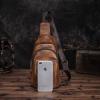 Le'aokuu Men Outdoor Casual Travel Hiking Tea Crossbody Chest Sling Bag Rig One Shoulder Strap Bag Backpack Men Leather (E 8013 Gold) view 2