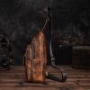 Le'aokuu Men Outdoor Casual Travel Hiking Tea Crossbody Chest Sling Bag Rig One Shoulder Strap Bag Backpack Men Leather (E 8013 Gold) view 3