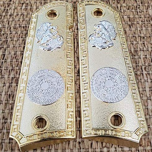1911 Grips Gold Plated Full Size Aztec Calendar Ambi Safety Cut