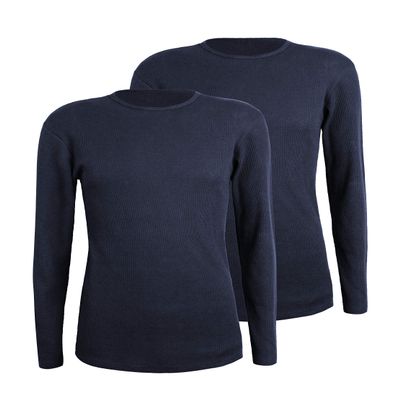 Comfneat Men's 2-Pack Thermal Long Sleeve Undershirt Waffle Knit Soft Comfy Crew Neck Underwear Top (Navy 2-Pack, L)