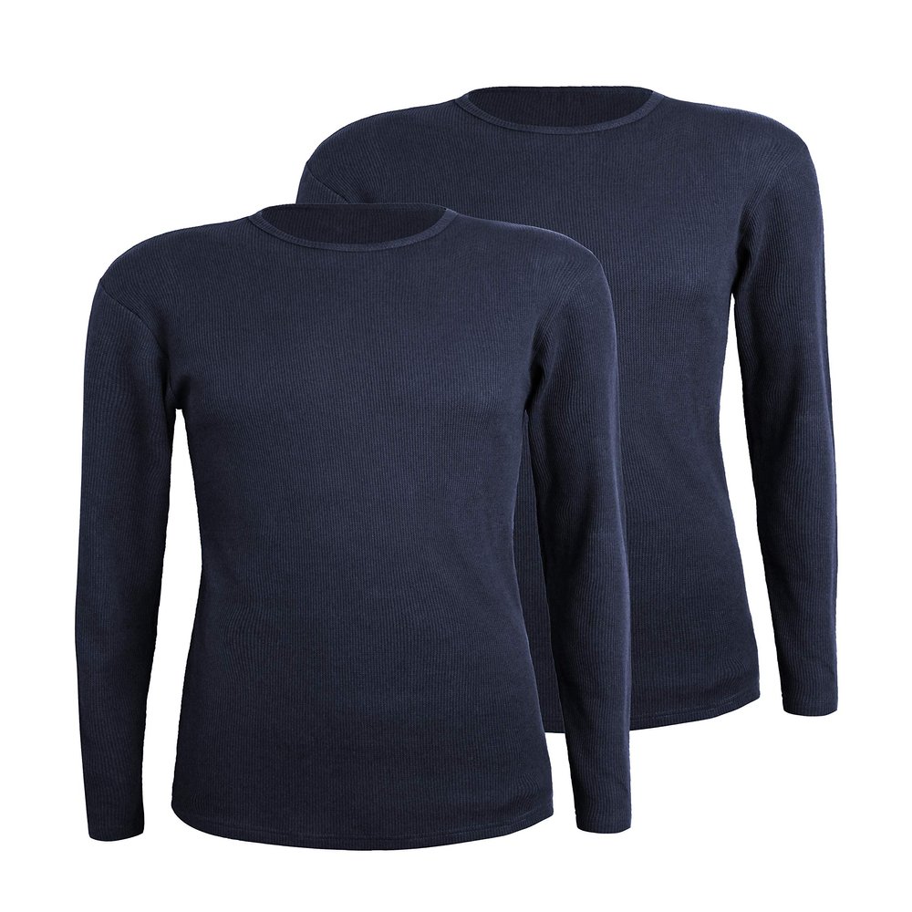 Comfneat Men's 2-Pack Thermal Long Sleeve Undershirt Waffle Knit Soft Comfy Crew Neck Underwear Top (Navy 2-Pack, M)