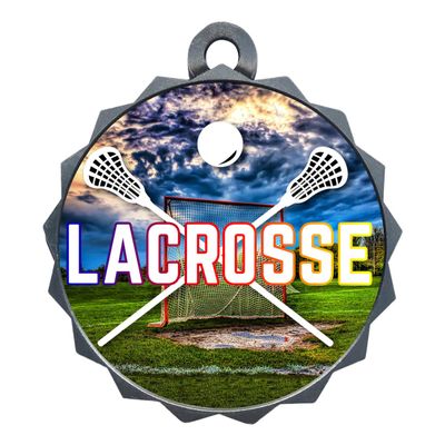 2-1/4 Inch Die-Cast Metal Award Medallion with Antique Silver Finish and Attached 2 Inch Full Color Laminated Sport Insert.