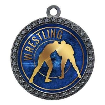 2-1/2 Inch Die-Cast Metal Award Medallion with Antique Silver Finish and Attached 2 Inch Full Color Laminated Sport Insert.