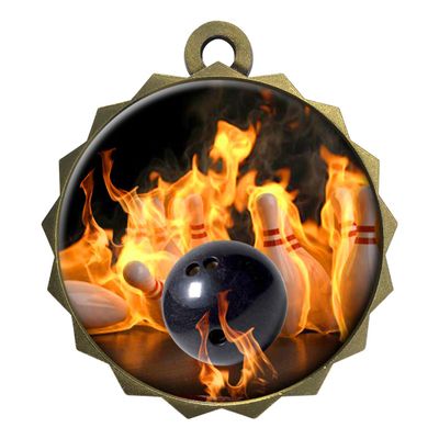 2-1/4 Inch Die-Cast Metal Award Medallion with Antique Gold Finish and Attached 2 Inch Full Color Laminated Sport Insert.
