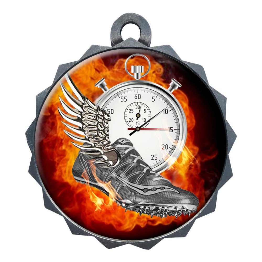 2-1/4 Inch Die-Cast Metal Award Medallion with Antique Silver Finish and Attached 2 Inch Full Color Laminated Sport Insert.