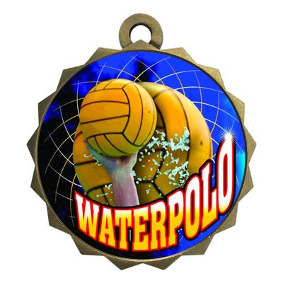 2-1/4 Inch Die-Cast Metal Award Medallion with Antique Gold Finish and Attached 2 Inch Full Color Laminated Sport Insert.