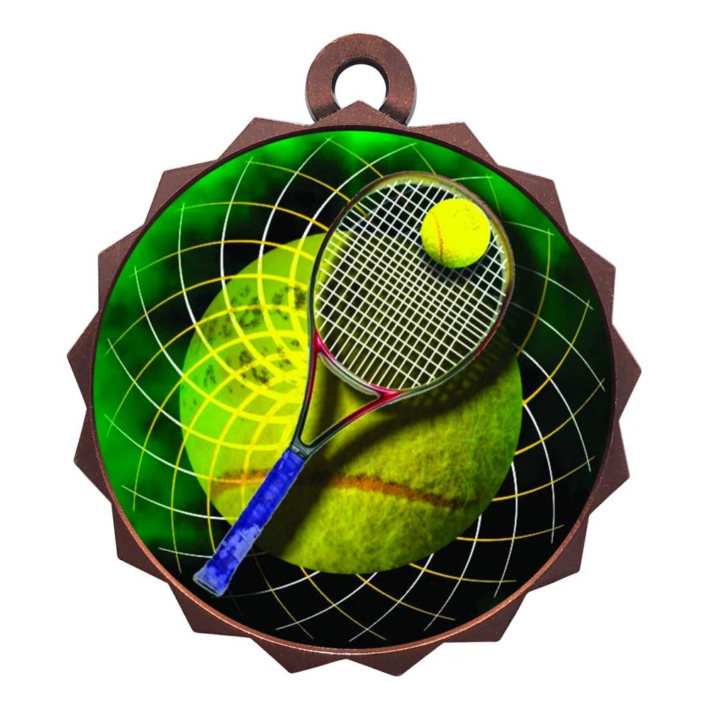2-1/4 Inch Die-Cast Metal Tennis Medal Award Medallion with Antique Bronze Finish and Attached 2 Inch Full Color Laminated Sport Insert Medals Trophy