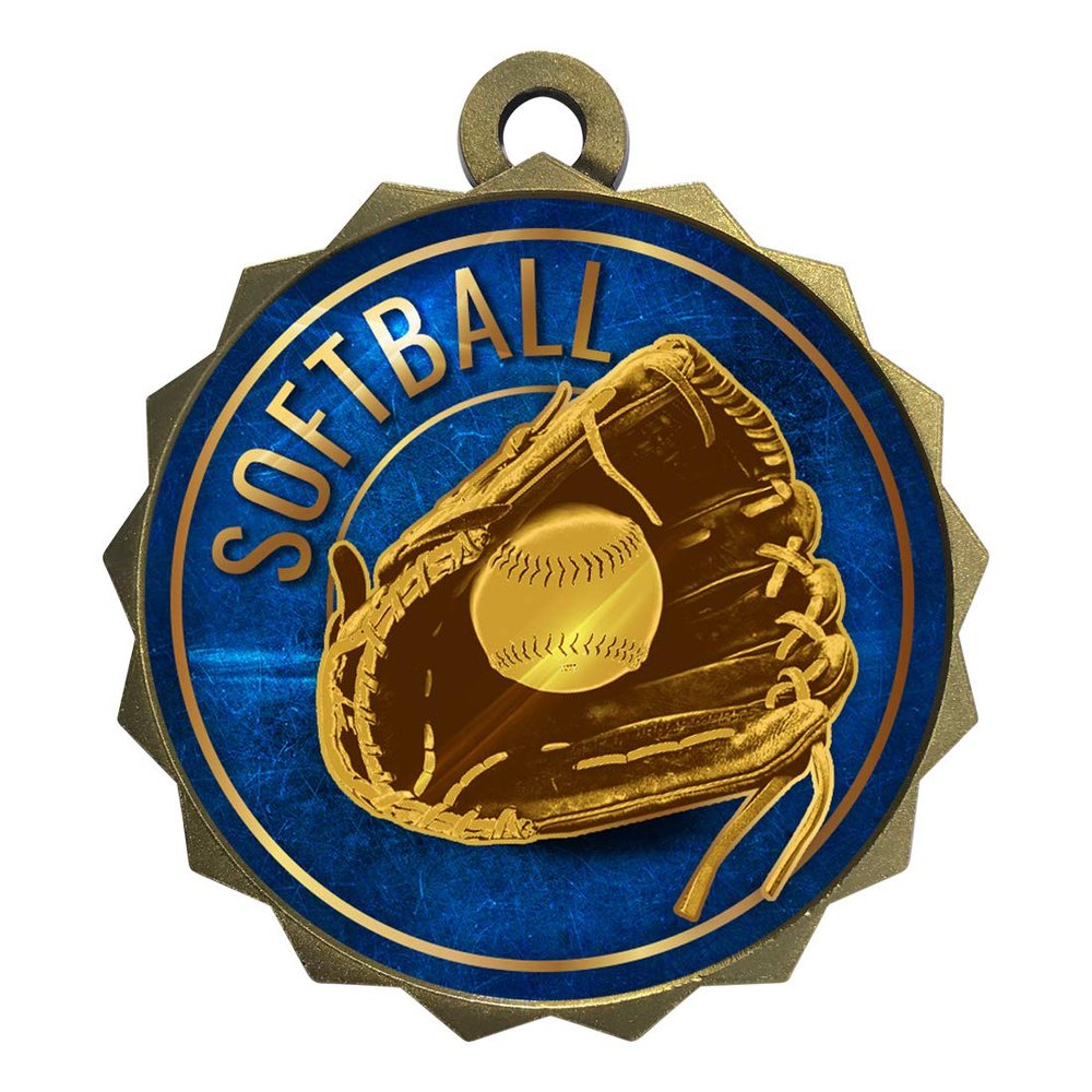 2-1/4 Inch Die-Cast Metal Award Medallion with Antique Gold Finish and Attached 2 Inch Full Color Laminated Sport Insert.