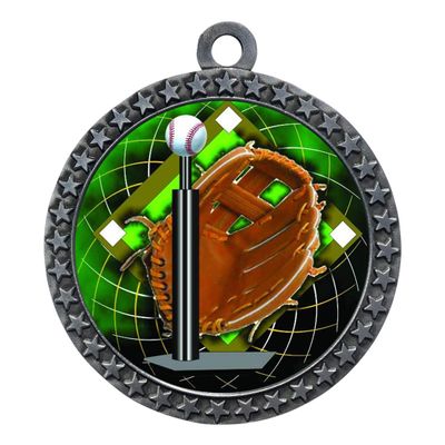 2-1/2 Inch Die-Cast Metal Award Medallion with Antique Silver Finish and Attached 2 Inch Full Color Laminated Sport Insert.