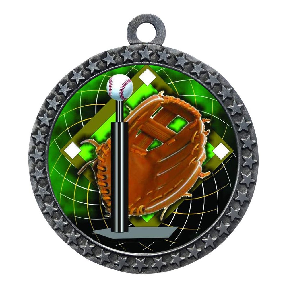 2-1/2 Inch Die-Cast Metal Award Medallion with Antique Silver Finish and Attached 2 Inch Full Color Laminated Sport Insert.