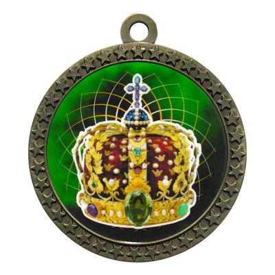 2-1/2 Inch Die-Cast Metal Award Medallion with Antique Gold Finish and Attached 2 Inch Full Color Laminated Sport Insert.