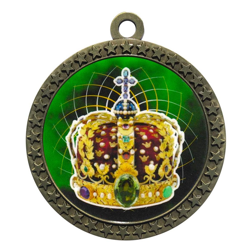 2-1/2 Inch Die-Cast Metal Award Medallion with Antique Gold Finish and Attached 2 Inch Full Color Laminated Sport Insert.