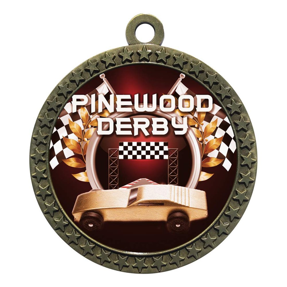 2-1/2 Inch Die-Cast Metal Award Medallion with Antique Gold Finish and Attached 2 Inch Full Color Laminated Sport Insert.