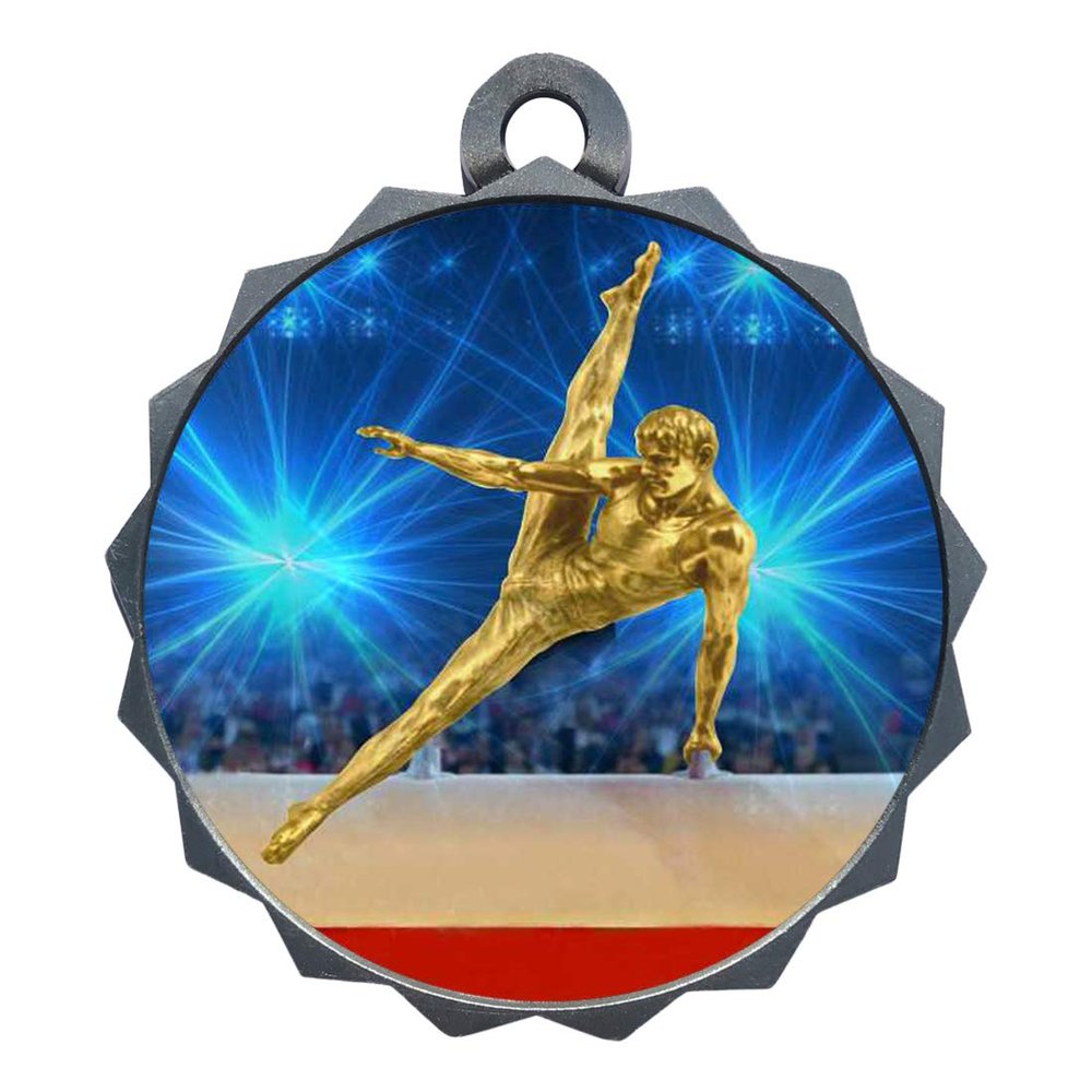 2-1/4 Inch Die-Cast Metal Award Medallion with Antique Silver Finish and Attached 2 Inch Full Color Laminated Sport Insert.