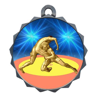 2-1/4 Inch Die-Cast Metal Award Medallion with Antique Silver Finish and Attached 2 Inch Full Color Laminated Sport Insert.