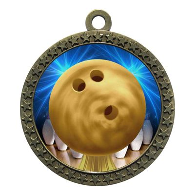 2-1/2 Inch Die-Cast Metal Award Medallion with Antique Gold Finish and Attached 2 Inch Full Color Laminated Sport Insert.