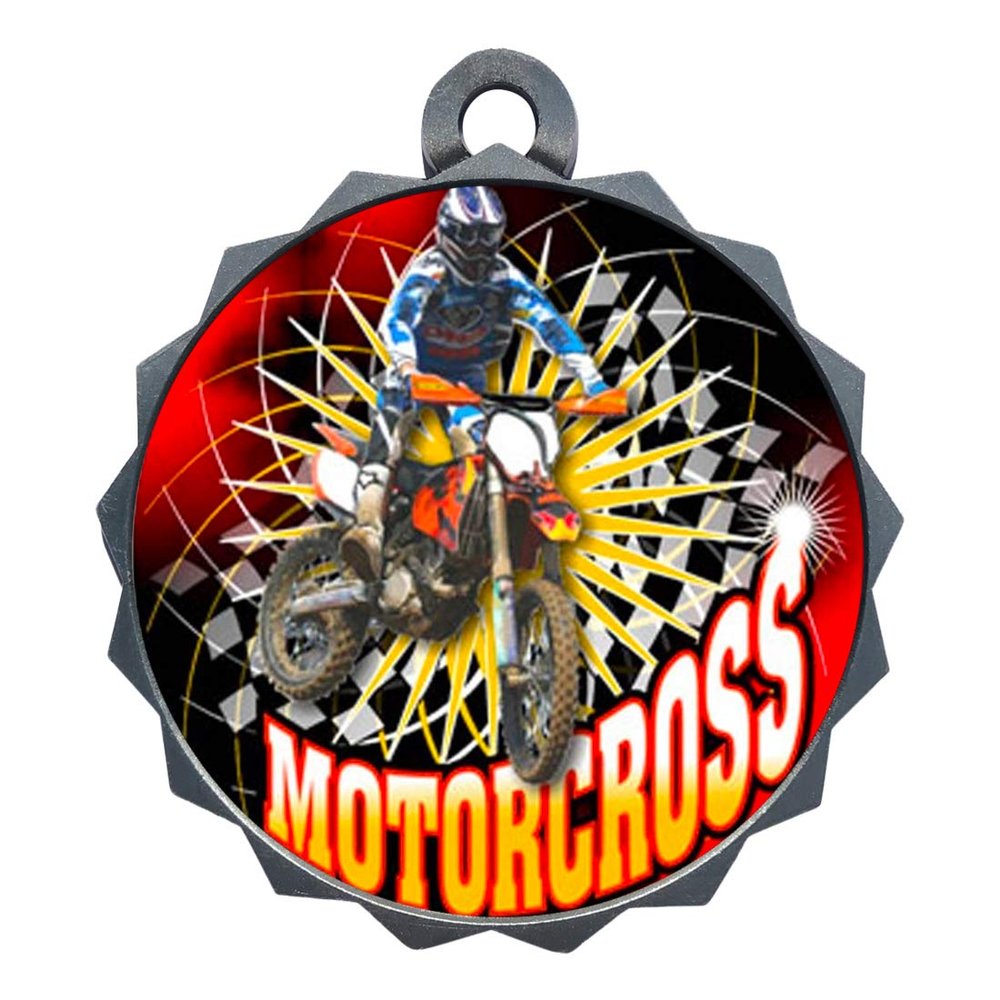 2-1/4 Inch Die-Cast Metal Award Medallion with Antique Silver Finish and Attached 2 Inch Full Color Laminated Sport Insert.