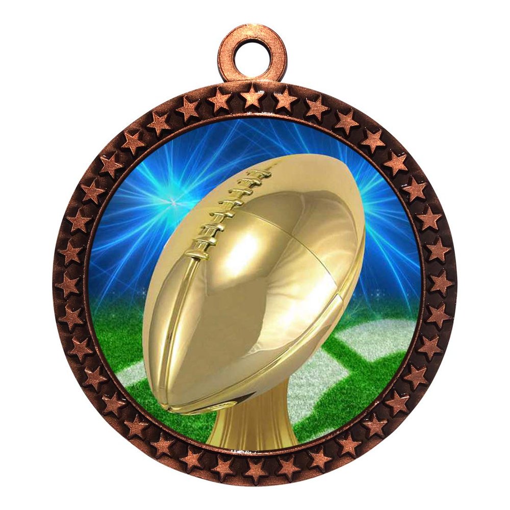 2-1/2 Inch Die-Cast Metal Football Award Medals with Antique Bronze Finish and Attached 2 Inch Full Color Laminated Sport Insert. D20 (Pack of 50)