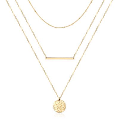 Ava Riley Dainty Gold Necklace for Women - Bar Hammered Disc Pendant Necklaces for Women Trendy - 14K Gold Silver Paperclip Chain Long Necklace Jewelry Set