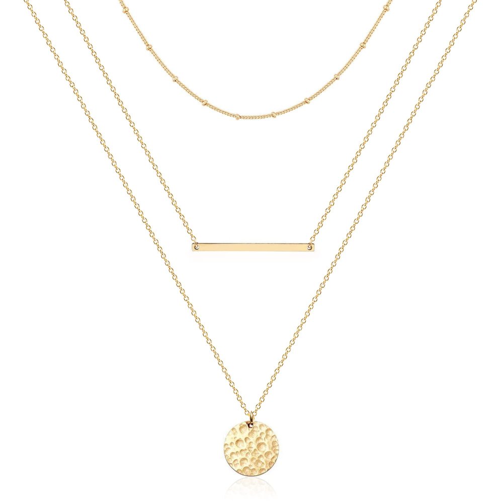 Ava Riley Dainty Gold Necklace for Women - Bar Hammered Disc Pendant Necklaces for Women Trendy - 14K Gold Silver Paperclip Chain Long Necklace Jewelry Set