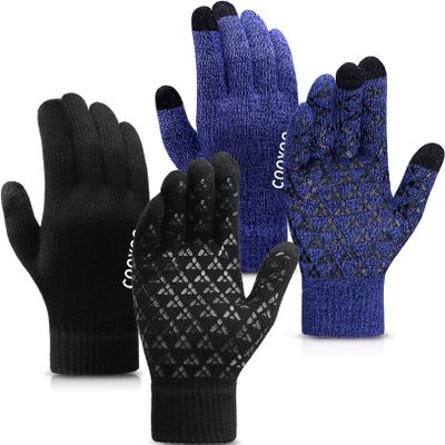 COOYOO Winter Gloves for Women and Men 1/2/3 Pairs,Touch Screen Gloves,Anti-Slip Silicone Gel- Thermal Soft Wool Lining