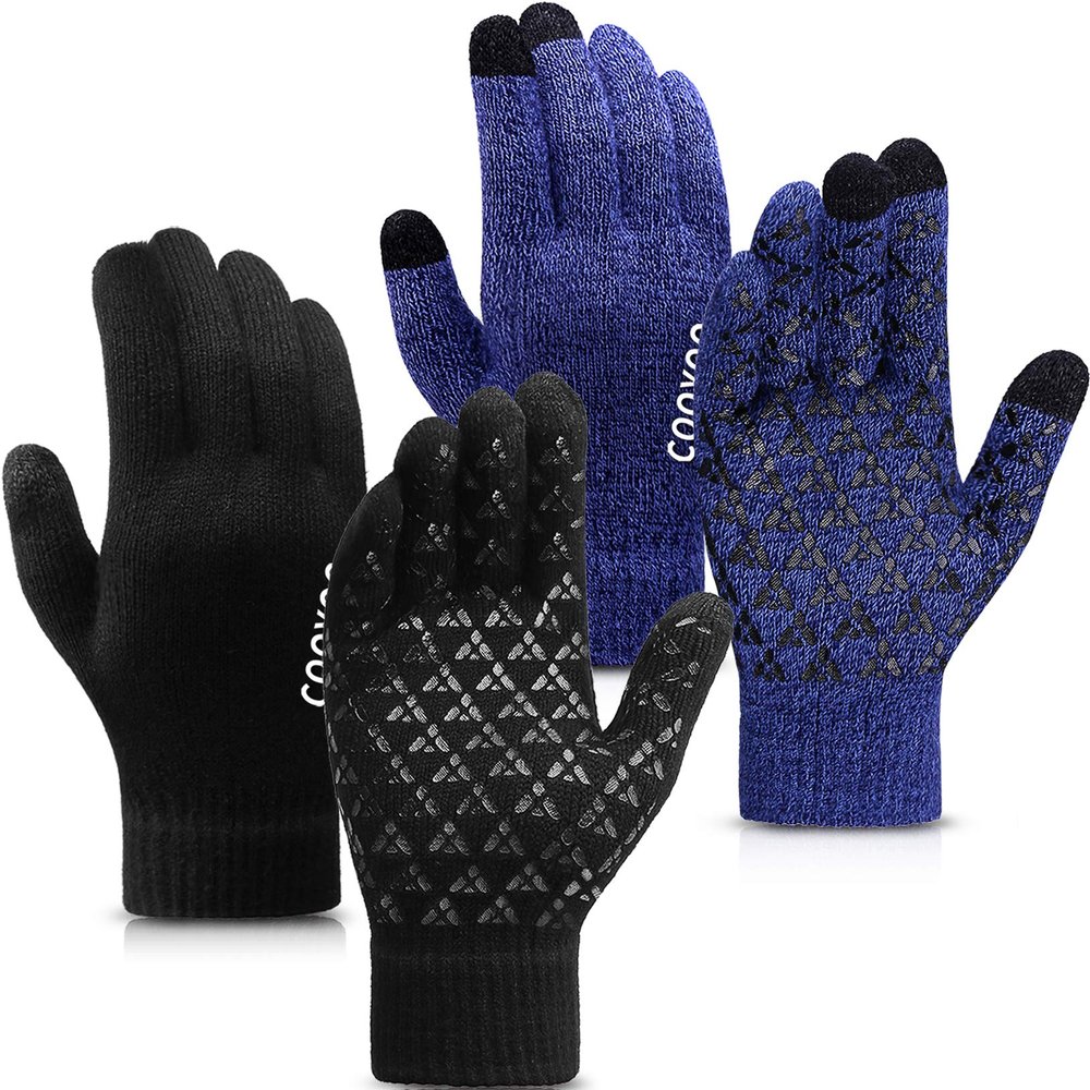COOYOO Winter Gloves for Women and Men 1/2/3 Pairs,Touch Screen Gloves,Anti-Slip Silicone Gel- Thermal Soft Wool Lining