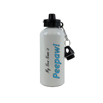 CustomGiftsNow My New Name is Peepaw - Aluminum 20 Ounce Summer White Sport Water Bottle, 2 Lids