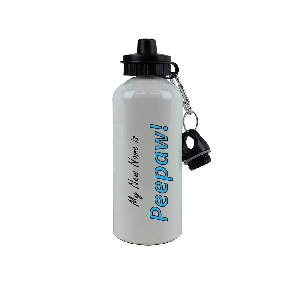 CustomGiftsNow My New Name is Peepaw - Aluminum 20 Ounce Summer White Sport Water Bottle, 2 Lids