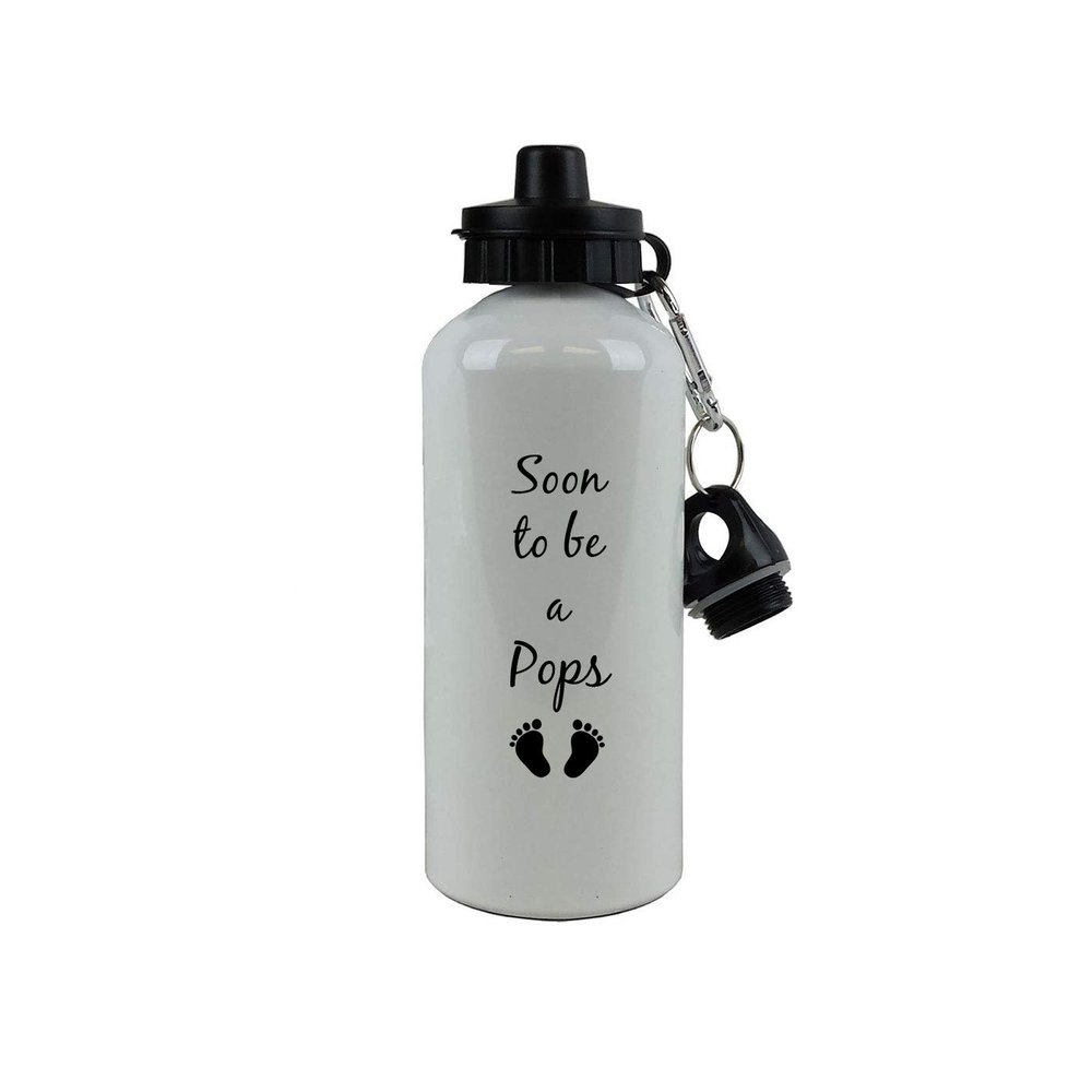 CustomGiftsNow Soon to be a Pops - Aluminum 20 Ounce Summer White Sport Water Bottle, 2 Lids