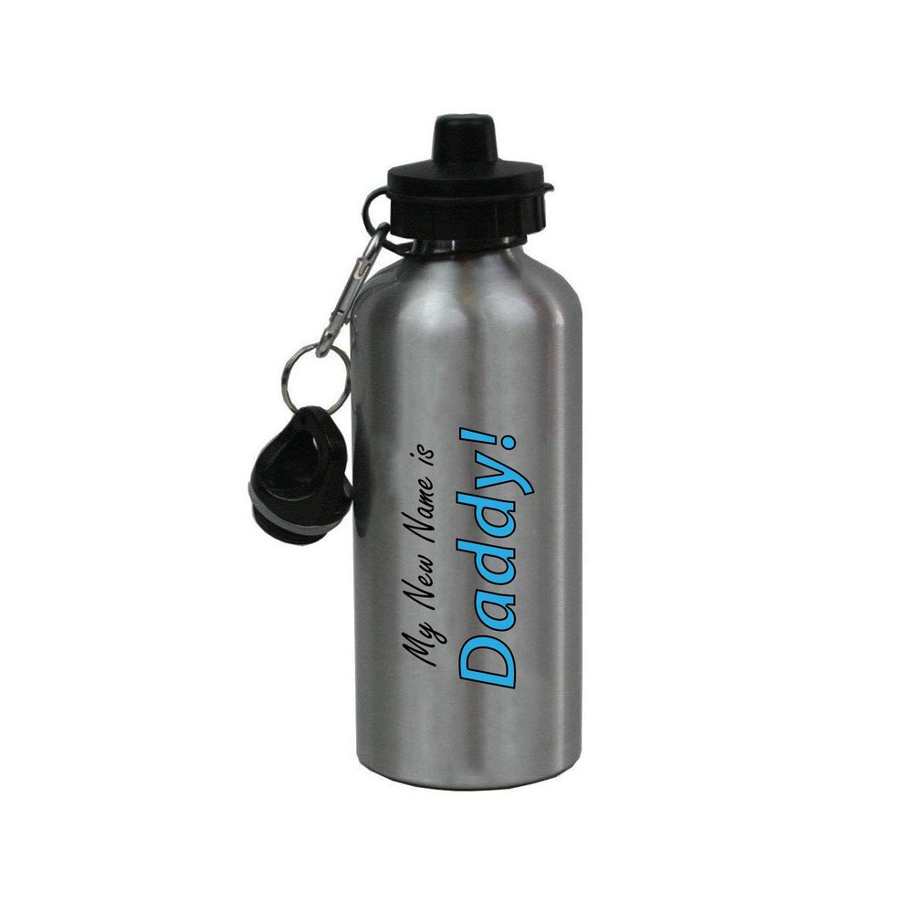 CustomGiftsNow New Name is Daddy - 20 Ounce Summer Silver Golf Aluminum Sport Water Bottle with 2 Lids
