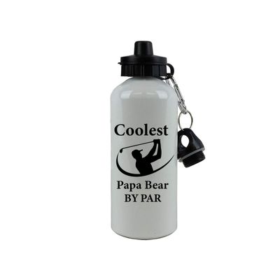 CustomGiftsNow Coolest Papa Bear by Par - Golfing Aluminum 20 Ounce Summer White Golf Sport Water Bottle, 2 Lids