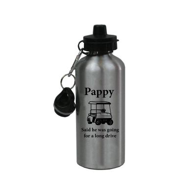 CustomGiftsNow Pappy Said he was Going for a Long Drive - Golfing 20 Ounce Summer Silver Golf Aluminum Sport Water Bottle with 2 Lids