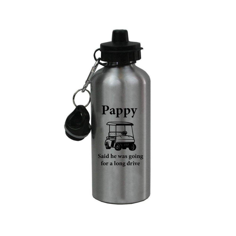 CustomGiftsNow Pappy Said he was Going for a Long Drive - Golfing 20 Ounce Summer Silver Golf Aluminum Sport Water Bottle with 2 Lids