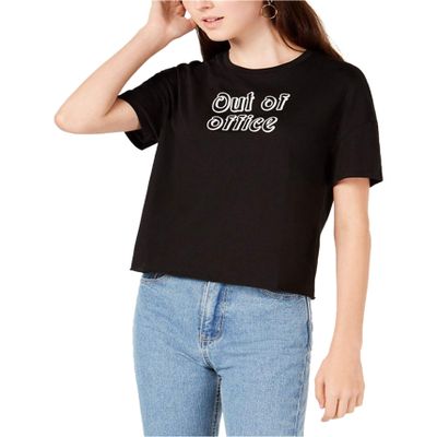 Carbon Copy Womens Juniors Out of Office Embroidered Slogan T-Shirt Black S