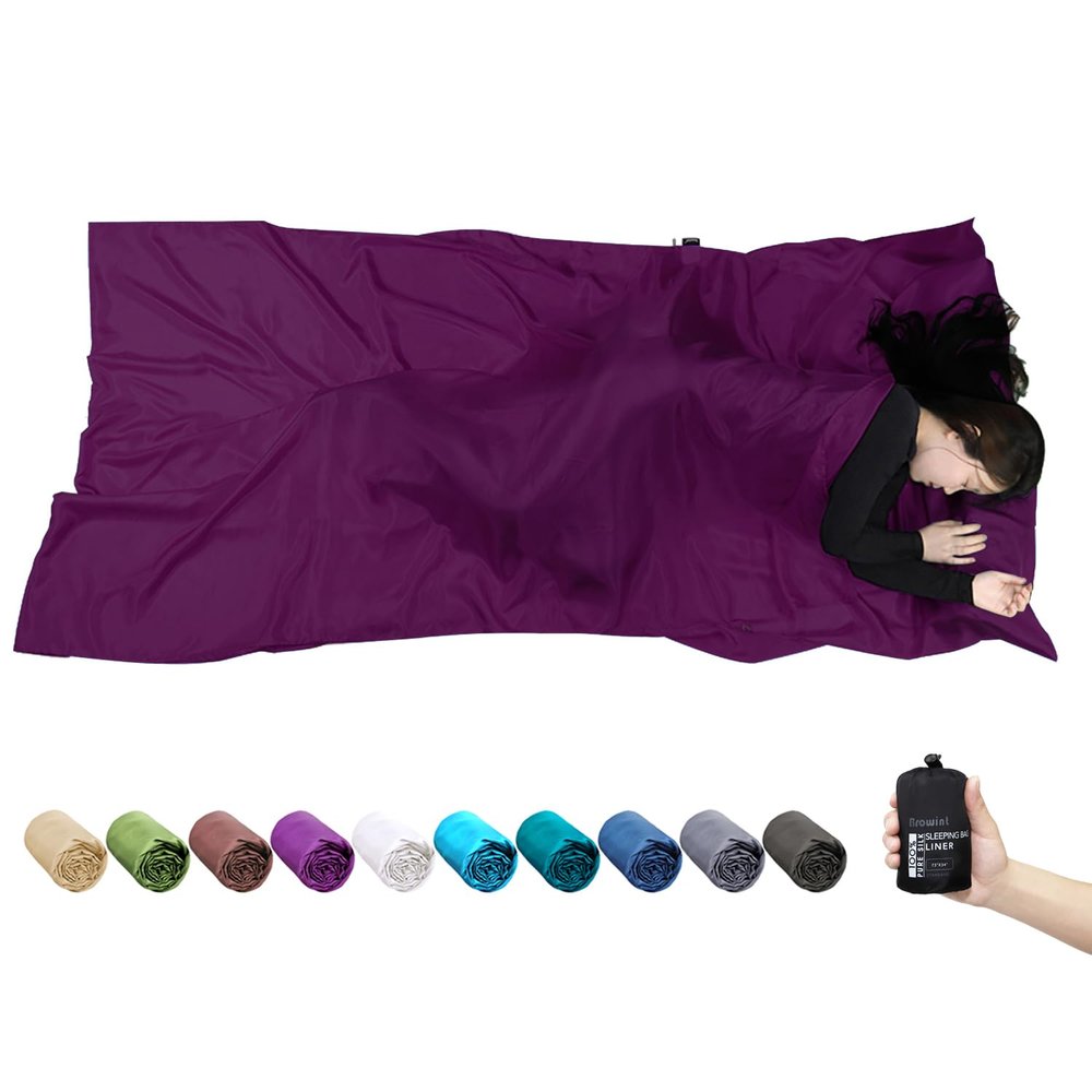 Browint Silk Sleeping Bag Liner, 100% Mulberry Silk Sleep Sheet, Sack, Extra Wide 87"x43" & 87x34, Lightweight Travel Sheet for Hotel, Envelop Rectangular 73x34, Hooded Mummy 87x34