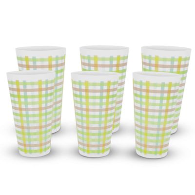 eXpace 32 oz Plastic Tumblers Stadium Cups, Pastel Plaid, 6 Pack